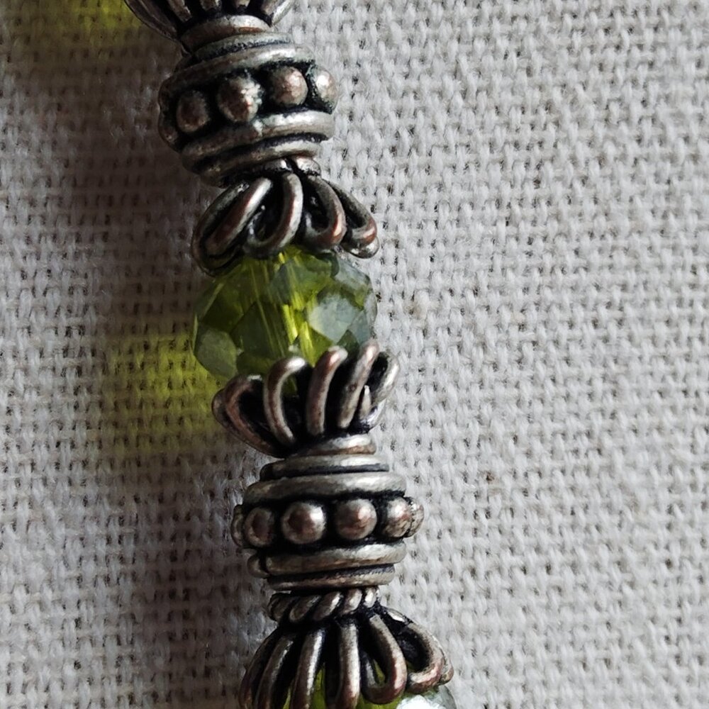 Artisan Beaded Necklace Green Faceted Stones, Glossy Brown Beads & Silver Accent - Picture 6 of 9